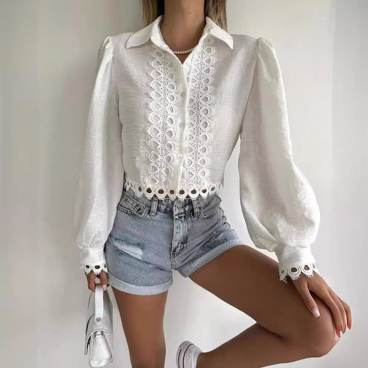 Elegant ladies' blouse with refined embroidered pattern and balloon sleeves Lune London