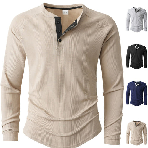 Men's Long Sleeve Henley Shirt with Structured Surface Lune London