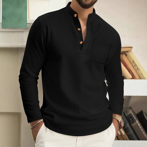 Long sleeve shirt for men with modern high collar and practical chest pocket Lune London