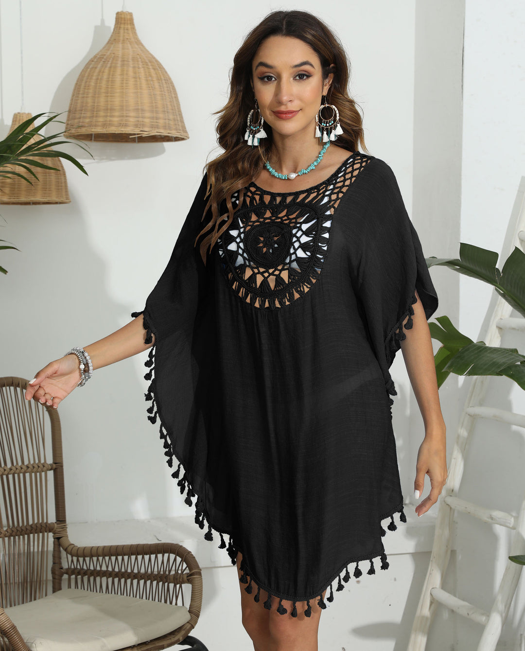 Ladies Chic and Stylish Crochet Detail Beach Kaftan