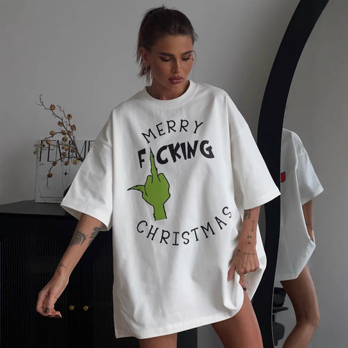 Oversized t-shirt for ladies with creative Christmas design Chic and Style