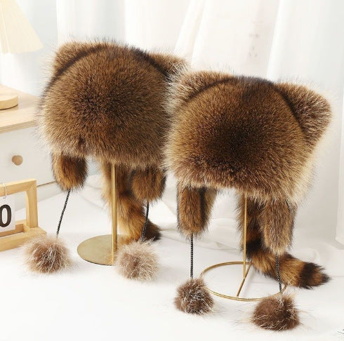Woman Cozy Fur Hat with Ear Protection and Pompon Lune London