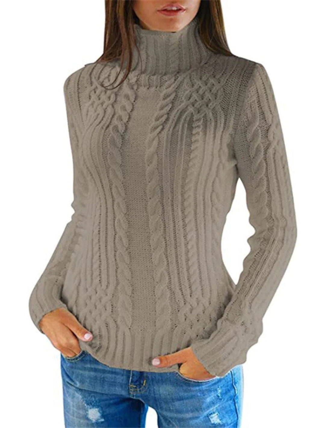Women's Turtleneck Sweater with Cable Pattern and Comfortable Fit Lune London