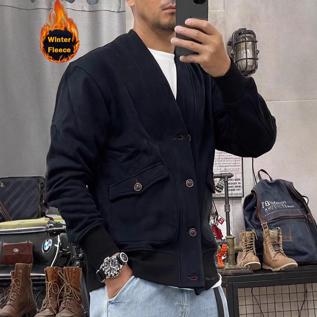 Trendy fleece jacket for men with practical pockets and stylish button placket Lune London