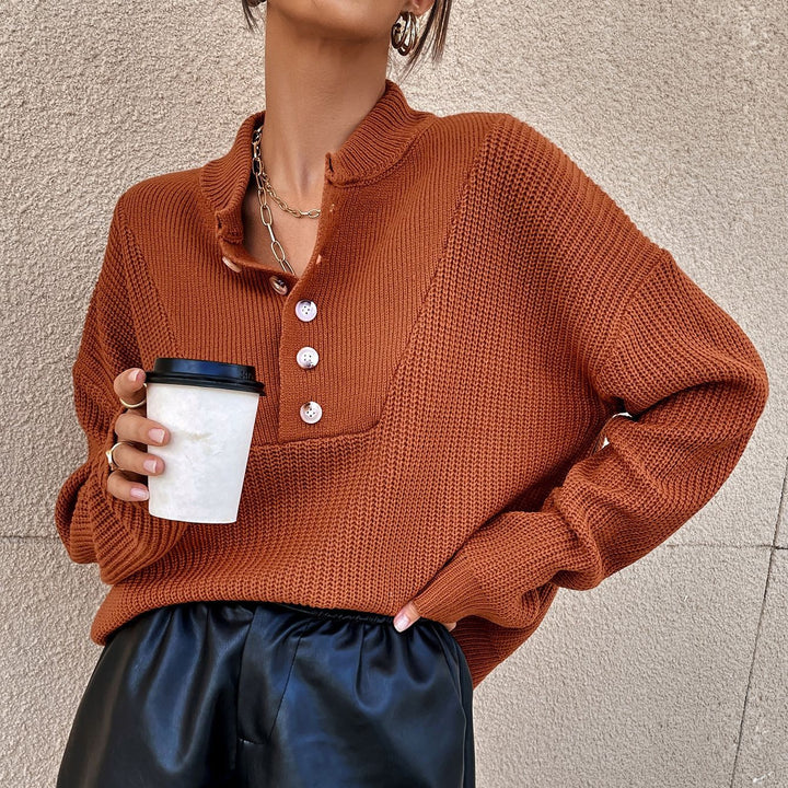 Knit sweater for women with button placket and textured design Lune London