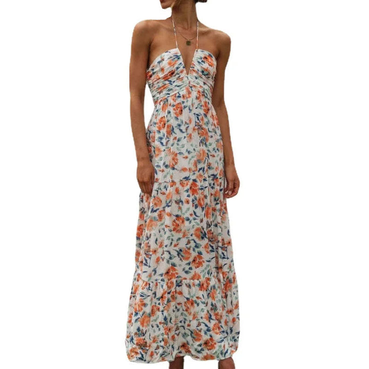 Robe maxi femme avec décolleté en V profond et gathering romantique Chic & Stil