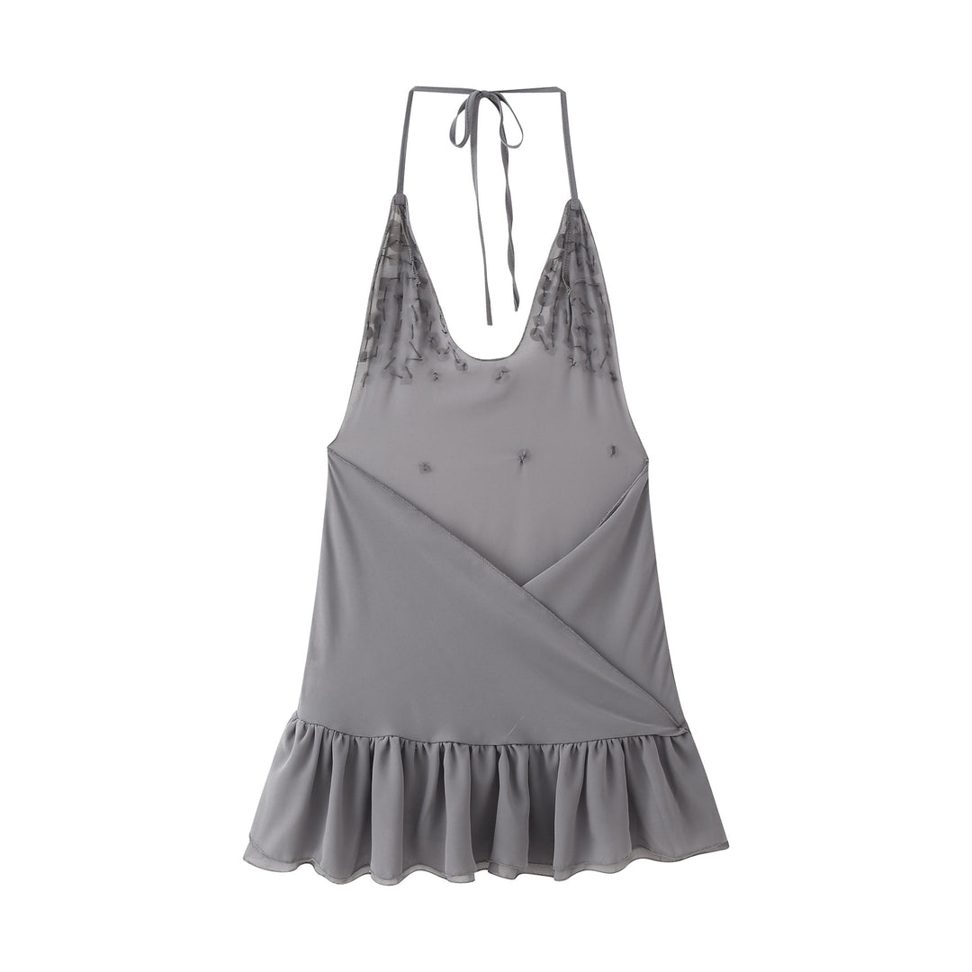 Women's summer sleeveless top with sparkling sequins and ruffle hem Lune London