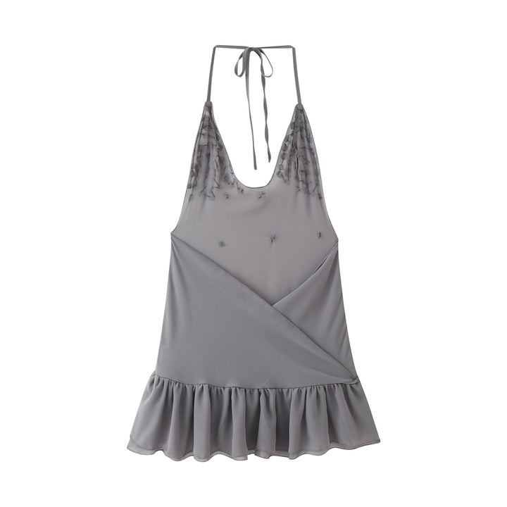 Women's summer sleeveless top with sparkling sequins and ruffle hem Lune London