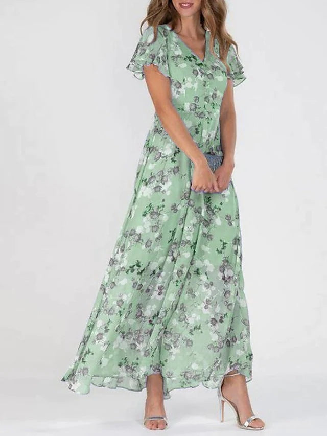 Chic and Stylish Floral Chiffon Maxi Dress for Women