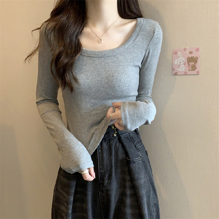 Ladies fitted long sleeve shirt with wide neckline Chic & Stil