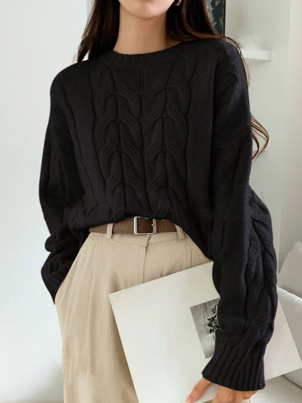 Chunky knit sweater for women with cable design Lune London