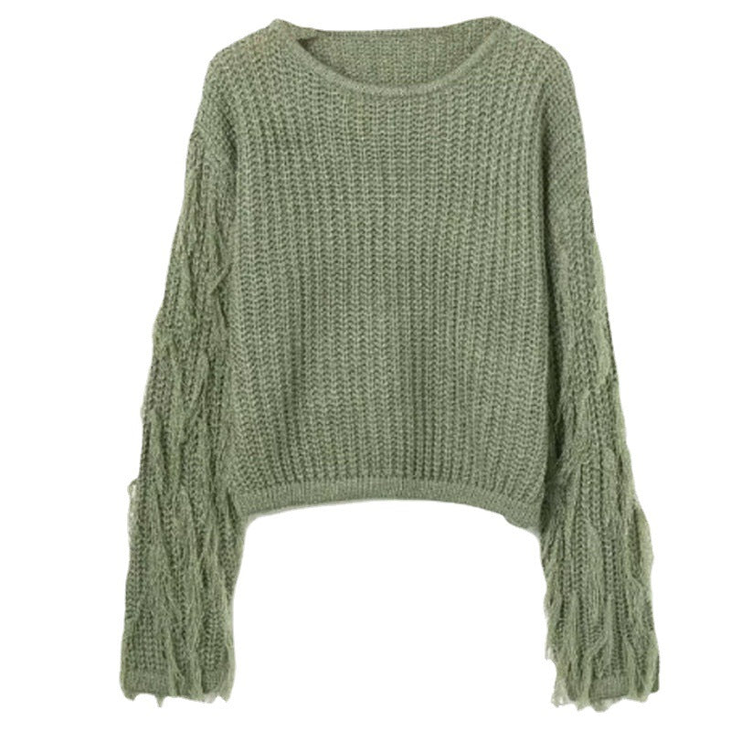 Trendy knitted sweater for women with original fringe sleeves Lune London