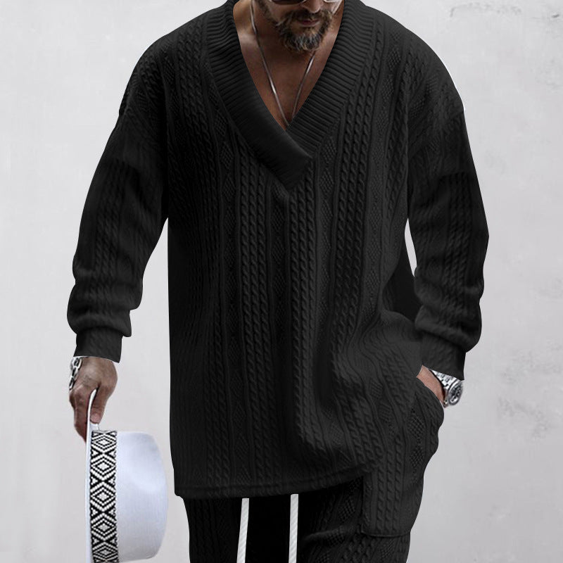 Men's casual knit sweater with V-neck and textured surface Lune London