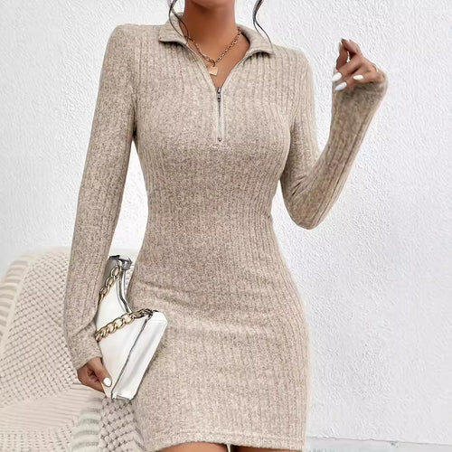 Fitted long sleeve long dress for women with zipper Lune London