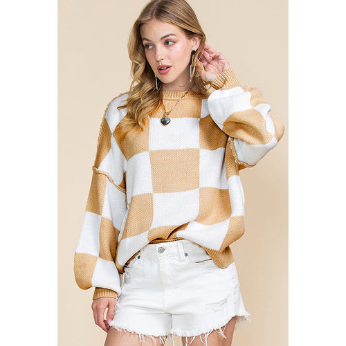 Oversized sweater for women with a tartan pattern and voluminous sleeves Lune London