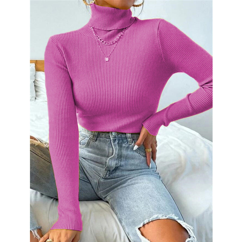 Women's Elegant Turtleneck Sweater with Fine Ribbed Texture Lune London