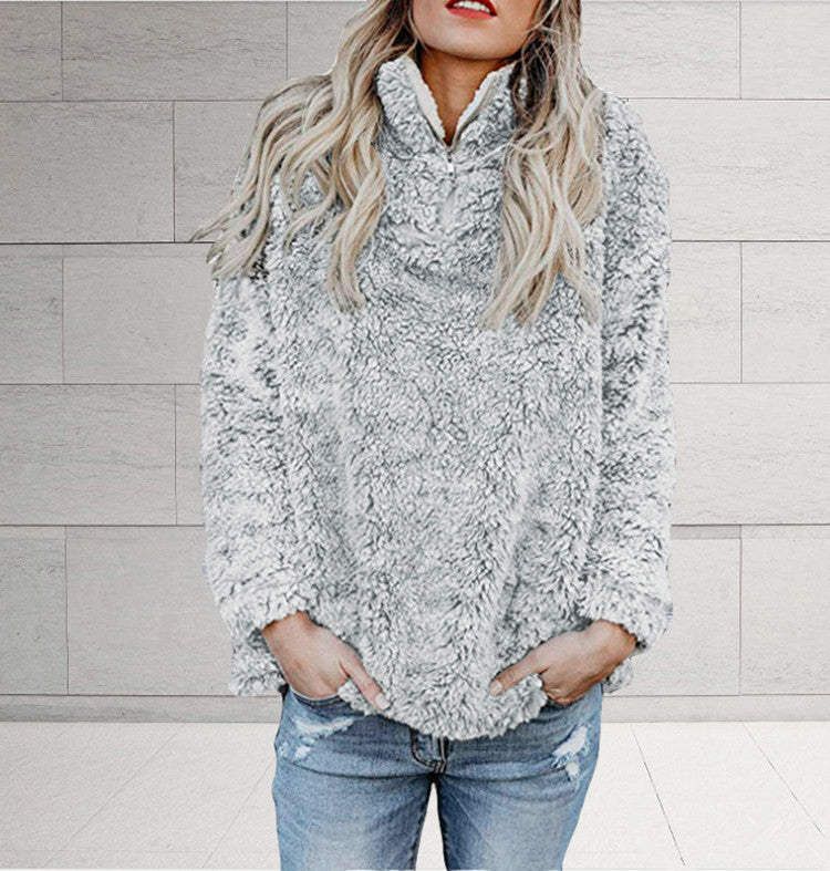 Ladies Cozy Fleece Jacket with High Collar and Zipper Lune London