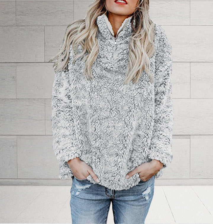 Ladies Cozy Fleece Jacket with High Collar and Zipper Lune London