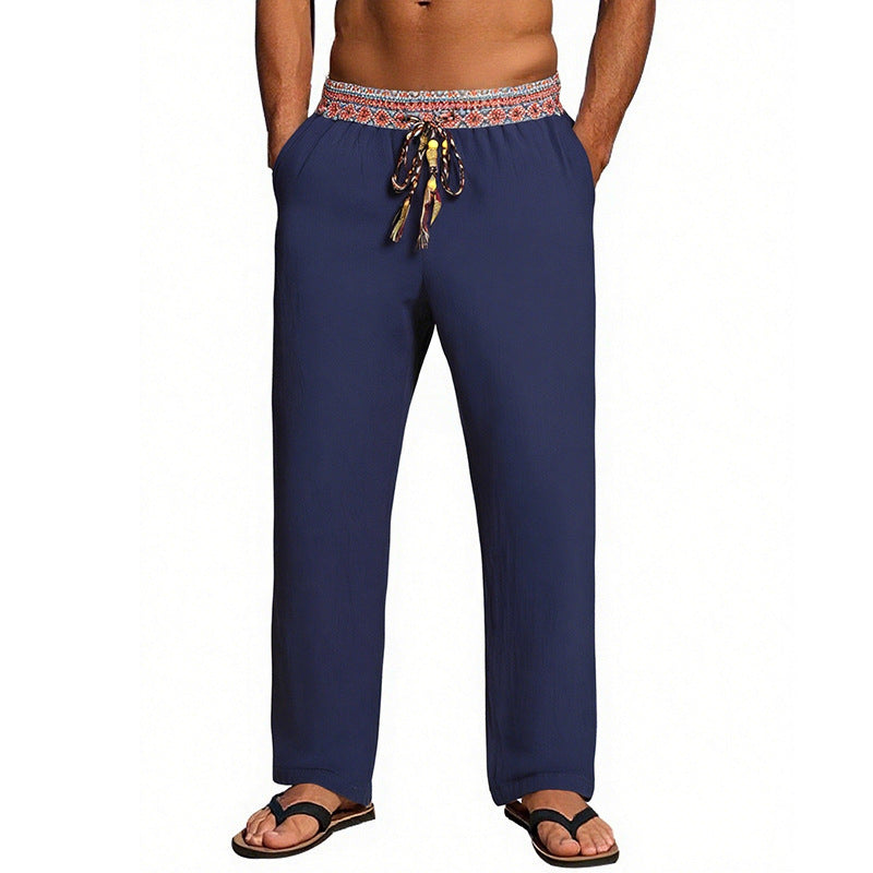 Men's Casual Beach Pants with Elastic Waist and Decorative Drawstring Lune London