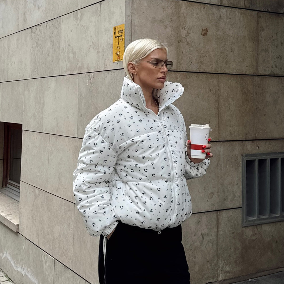 Ladies down jacket with floral patterns and high collar Lune London