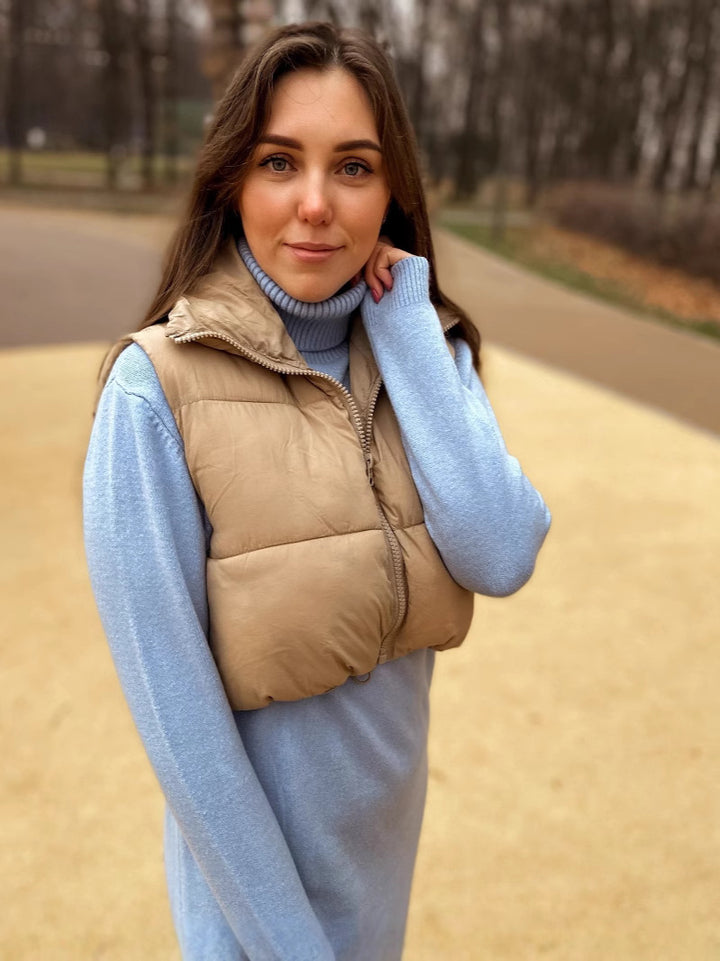 Ladies Fashionable Gilet with High Collar and Flattering Cut Lune London
