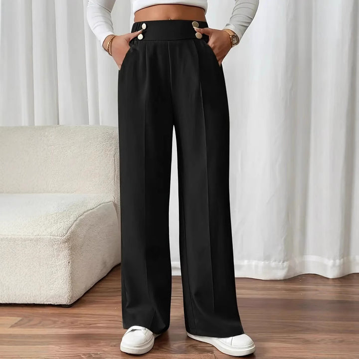 Elegant and airy high-waisted pants for women with wide legs and practical pockets Lune London