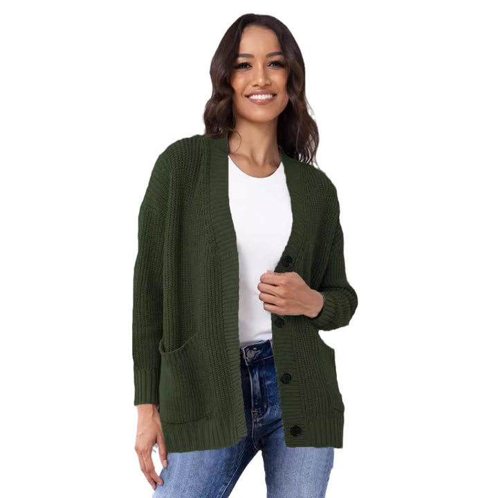 Cardigan en tricot épais pour femmes avec grandes poches et col en V classique Chic & Stil