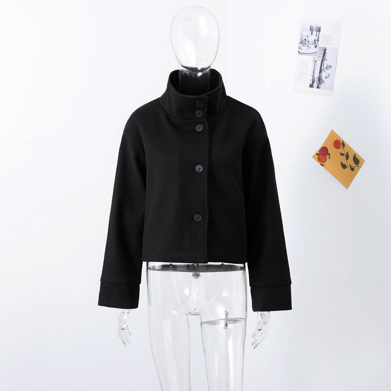 Women's Short Jacket with High Collar and Button Closure Lune London