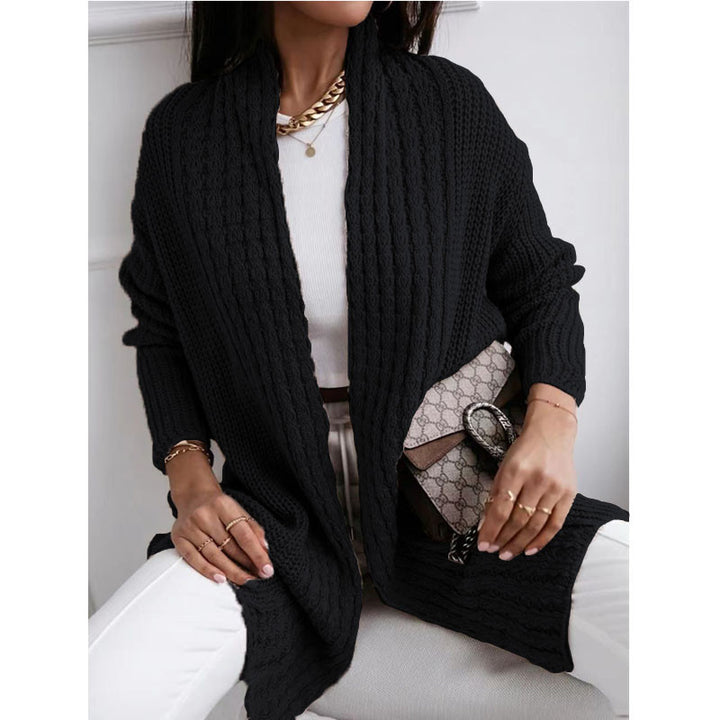 Thick knit women's cardigan with open cut and structured design in a fashionable style Lune London