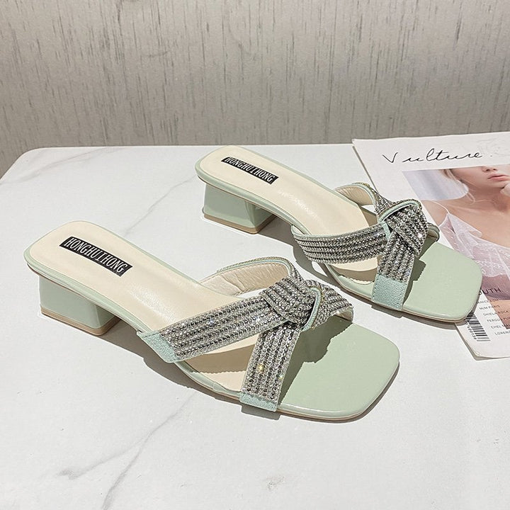Elegant ladies' sandals with rhinestone embellishments and comfortable block heel Lune London