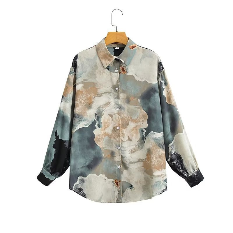 Blouse en soie à manches longues pour femmes avec dégradé moderne