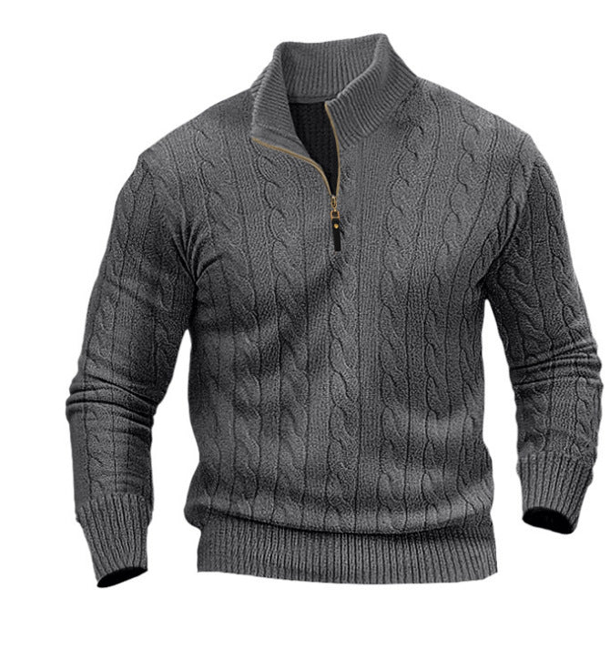 Stylish knitted sweater for men with a half-open collar and twisted pattern Lune London