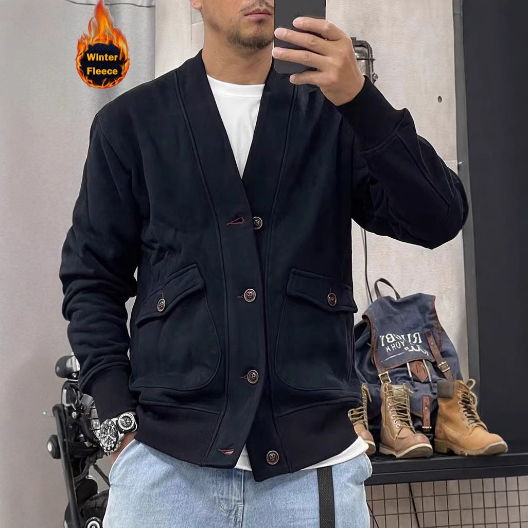 Trendy fleece jacket for men with practical pockets and stylish button placket Lune London