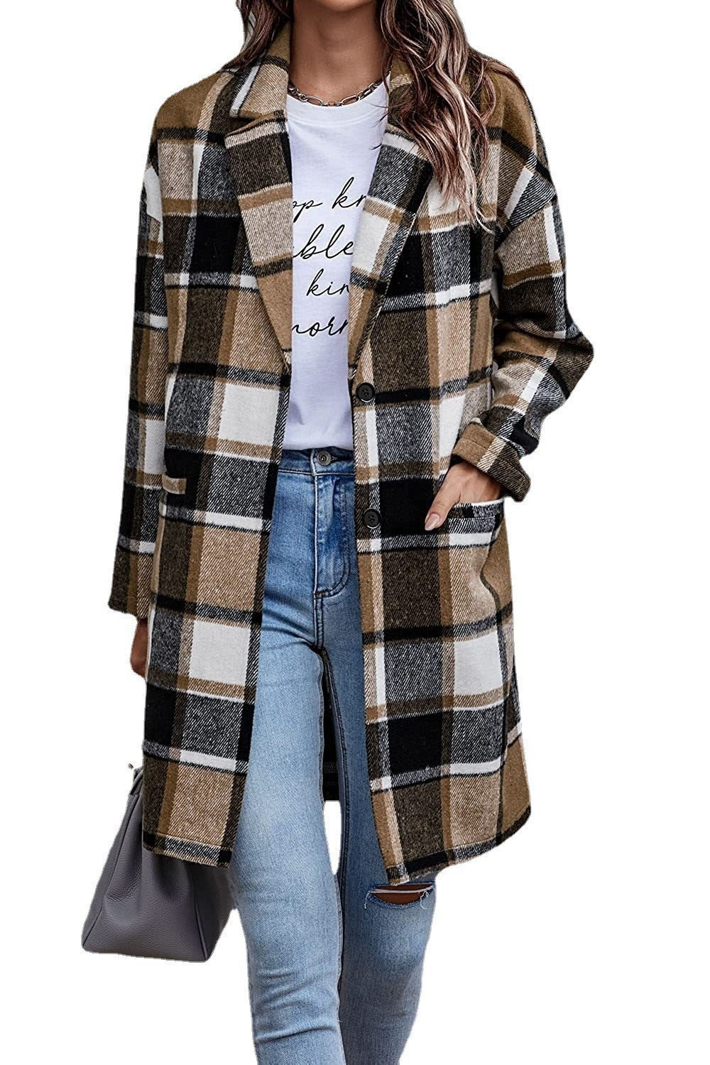 Oversized plaid coat for women with stylish pockets and turned-down collar Lune London