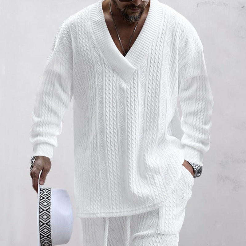 Men's casual knit sweater with V-neck and textured surface Lune London