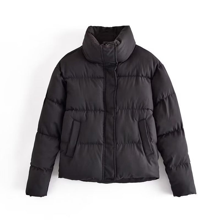 Ladies quilted winter coat with high collar and side pockets Lune London