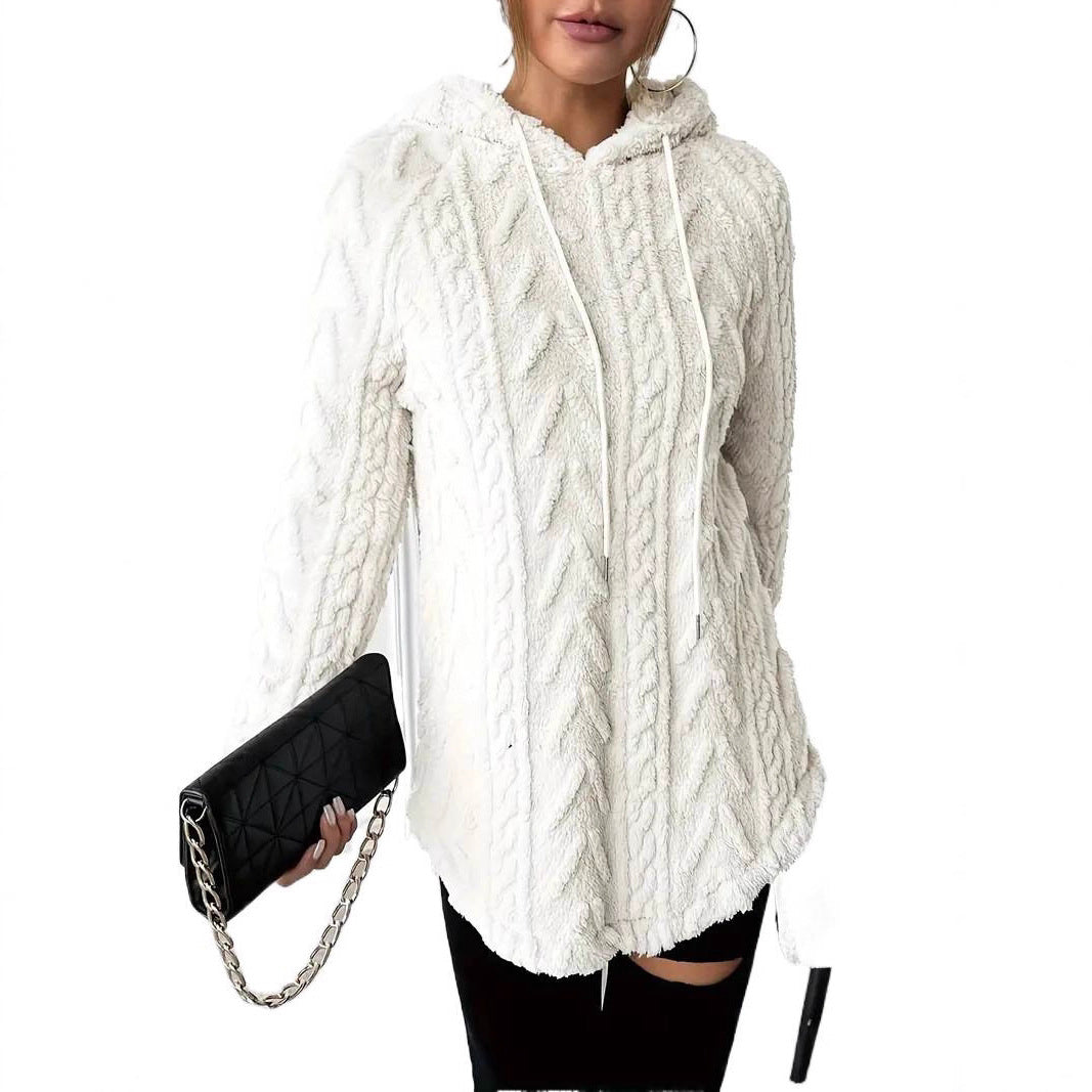 Ladies Fleece Hoodie with structured twisted pattern Moon London