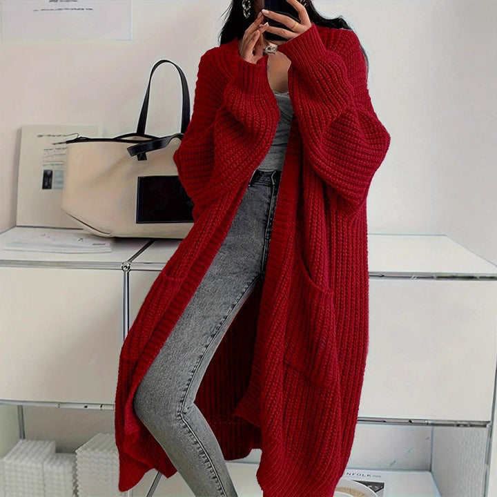 Ladies Long knitted cardigan with side pockets and relaxed fit Lune London