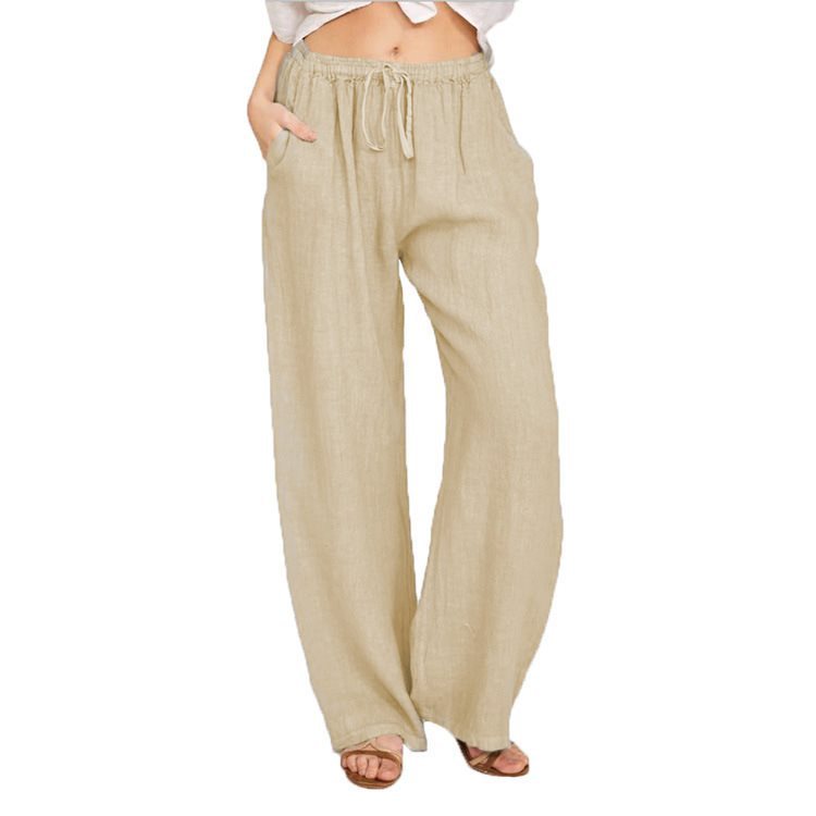 Comfortable and breathable linen pants for women with elastic waistband and side pockets Lune London