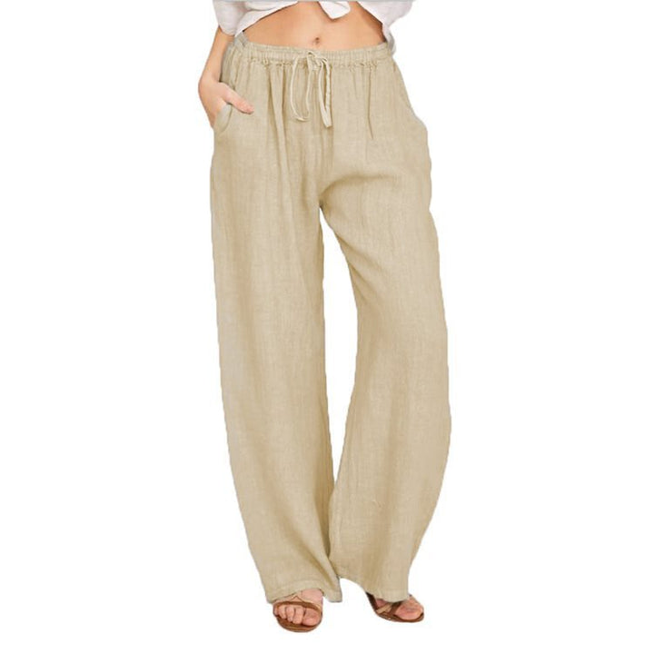Comfortable and breathable linen pants for women with elastic waistband and side pockets Lune London