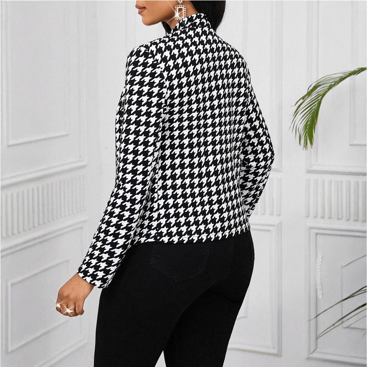 Ladies Elegant Houndstooth Blazer Jacket with Shiny Buttons Lune London