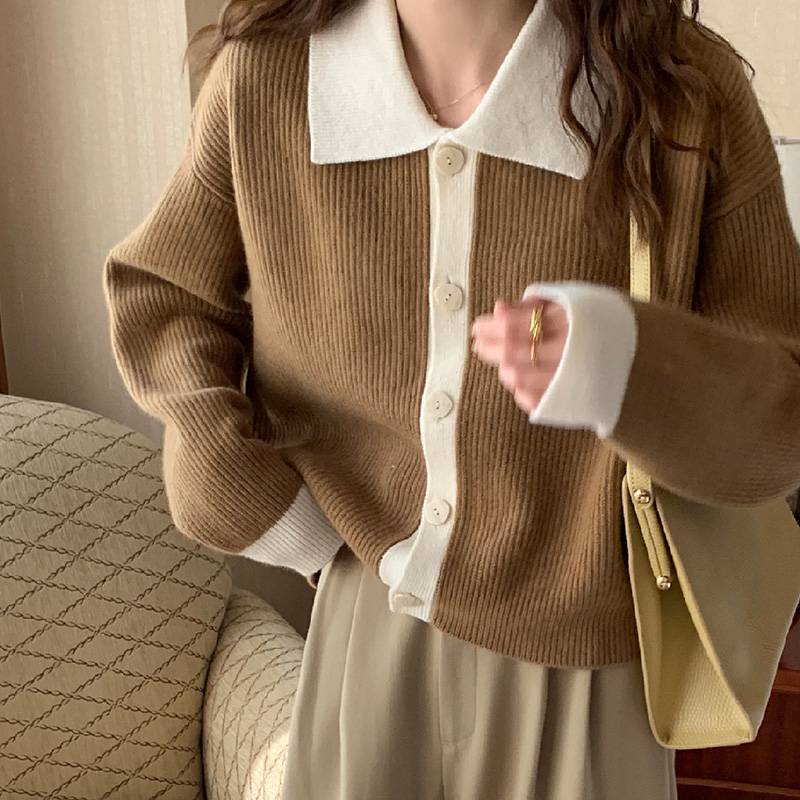 Plus size women's cardigan with contrasting collar and button detail Lune London