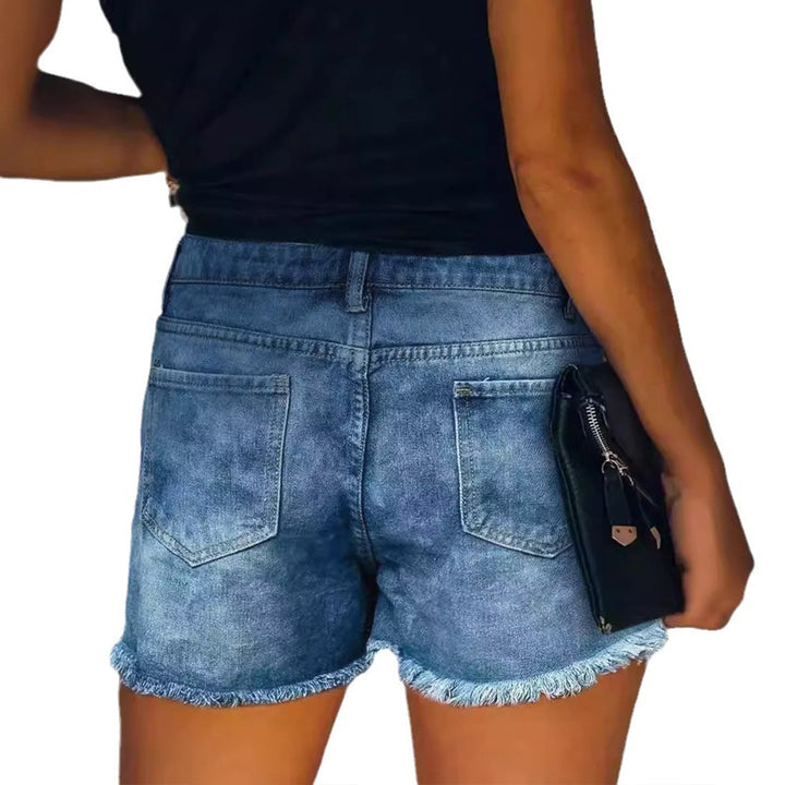 Women Destroyed Denim Shorts with frayed pockets and trendy patches Lune London