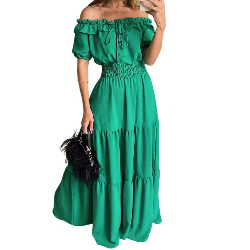 Women’s maxi dress with off-shoulder design and voluminous ruffles Lune London