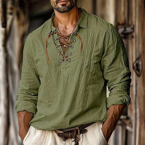Men's Casual Long-Sleeve Shirt with Elegant Lacing Lune London