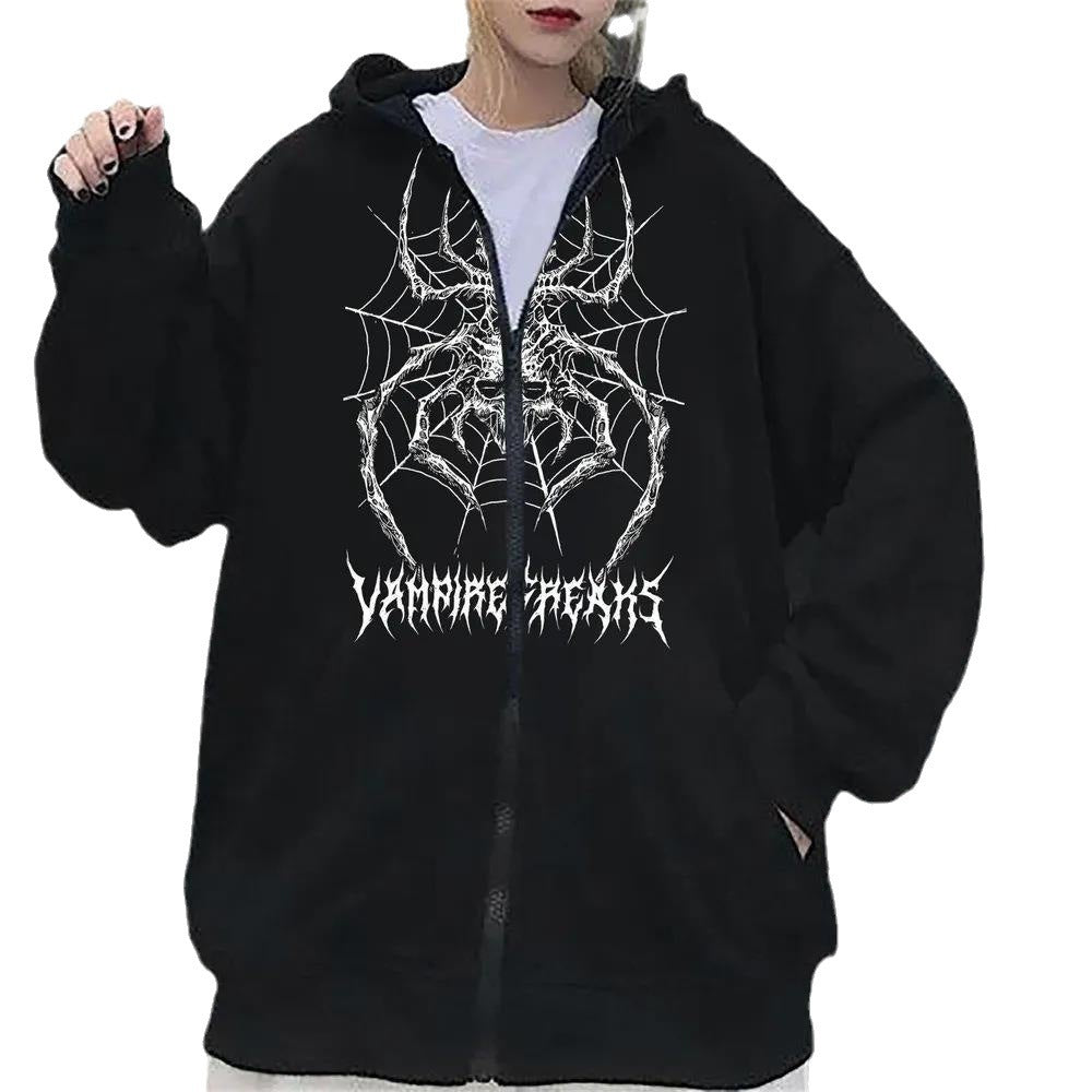 Women’s Long Sleeve Hoodie Jacket with Detailed Spider Motif Lune London