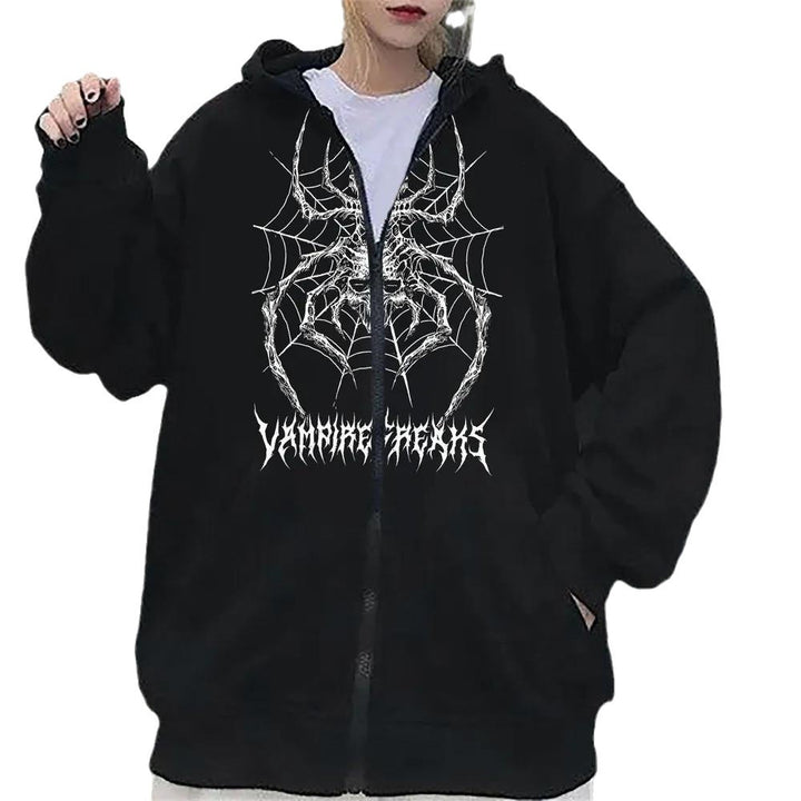 Women’s Long Sleeve Hoodie Jacket with Detailed Spider Motif Lune London