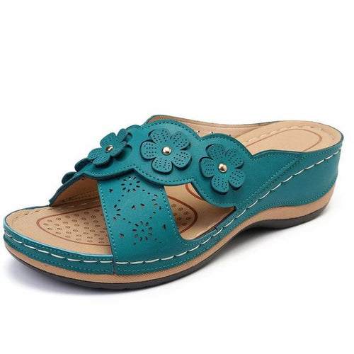 Women's shoes with floral decoration Comfortable slip-on sandals Lune London