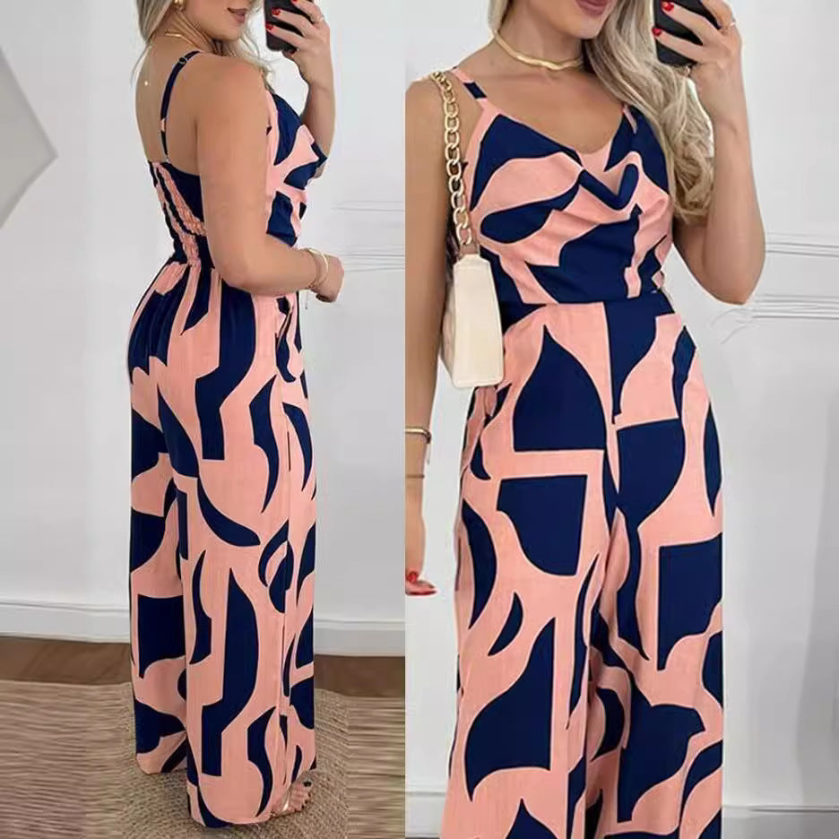 Ladies Elegant Jumpsuit with elegant wrap design and chic floral pattern