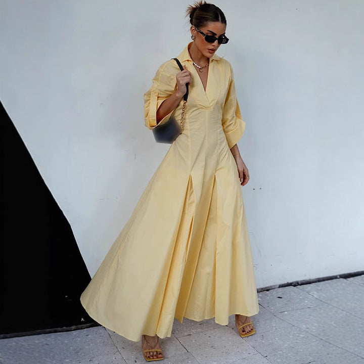 Shirt dress for ladies with an elegant V neckline and wide sleeves Lune London